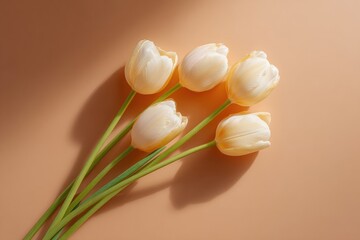 Poster - Soft Pastel Elegance Minimalist Tulip Flatlay for Seasonal Gifting and Delicate Brand Storytelling in Warm Neutral Aesthetic