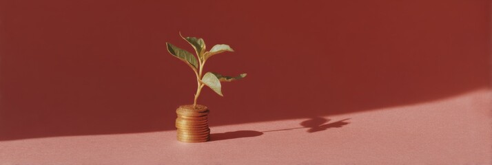 Aufkleber - Regenerative Finance Meets Green Growth Minimalist Sustainable Investment Visual with Young Plant Sprouting from Golden Coins - Eco-Financial Innovation for Conscious Wealth Building