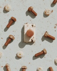 Poster - Industrial Nostalgia Vintage Copper Switch and Rusty Bolts - Retro Manufacturing Aesthetic for Urban Design, Tech Branding and Creative Content