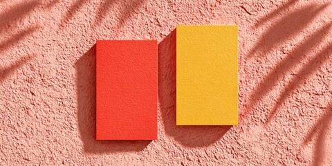 Poster - Minimalist Business Card Mockup Vibrant Color-Block Design on Textured Background, Innovative Branding Solution for Modern Creative Professionals