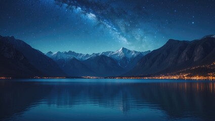 Wall Mural - nighttime reservoir under a sky full of stars