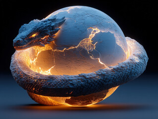 Wall Mural - a mythical dragon coiled around a glowing ball of energy or earth