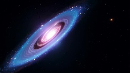 Wall Mural - Spectacular spiral galaxy with vibrant blue and pink hues against a dark starry space background, creating a cosmic celestial scene.