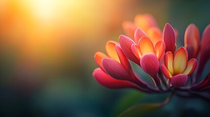 Leinwandbilder - Blooming garden filled with vibrant red and yellow flowers under warm golden-hour sunlight
