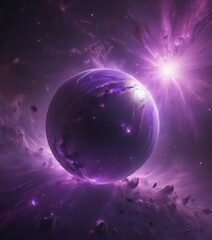 Wall Mural - Glowing orb floats in swirling purple nebula  Cosmic dust, ethereal glow , cosmic dust, sky