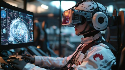 Astronaut VR training, space station, monitor