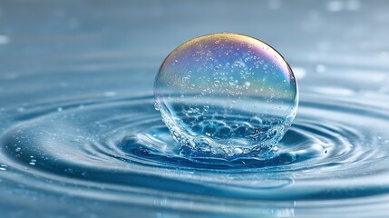 Wall Mural - a close-up of a droplet with a rainbow-colored bubble inside