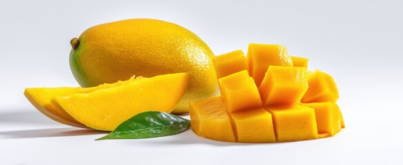 Wall Mural - The vibrant mango with slices and cubes showcasing freshness and flavor.