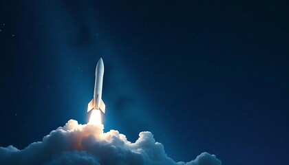 Wall Mural - Sleek white rocket ascends against a star-filled expanse, solar system, space