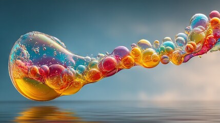Wall Mural - a cluster of bubbles hovering atop a tranquil body of water, framed by a cerulean sky