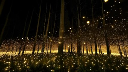 Wall Mural - mystical forest illuminated with countless twinkling golden lights at night, casting magical glow, c