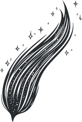 Wall Mural - black and white illustration of a comet tail with sparkling stars in a dynamic flowing design