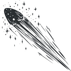 Wall Mural - black and white vector illustration of a meteor or shooting star with a bright trail in space