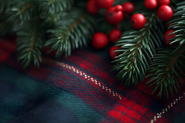 Wall Mural - Elegant dark New Year's background with New Year's balls and Christmas tree branches