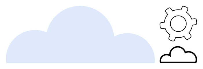 Wall Mural - blue cloud with black gear and small outlined cloud symbolizing cloud computing, settings, or integr