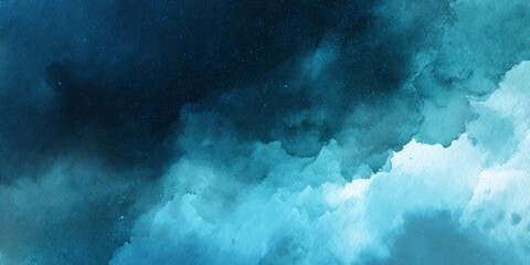 Wall Mural - Abstract Watercolor Night Sky with Teal Clouds and Stars