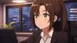 © てんぷら - オフィスで仕事をするアニメ調の日本人美少女