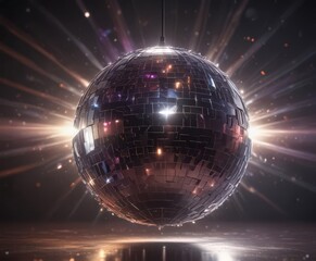 Wall Mural - Close-up of spinning disco ball emitting light beams,  pattern,  rays,  disco