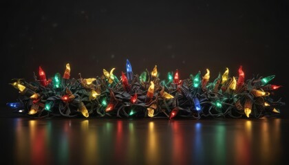 Wall Mural - Twinkling red, green, blue, & yellow Christmas lights on dark background,  sparkle lights,  festive background,  backdrop