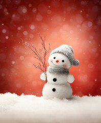 Sticker - A white snowman with a carrot nose standing on fresh snow under a clear winter sky during daytime.