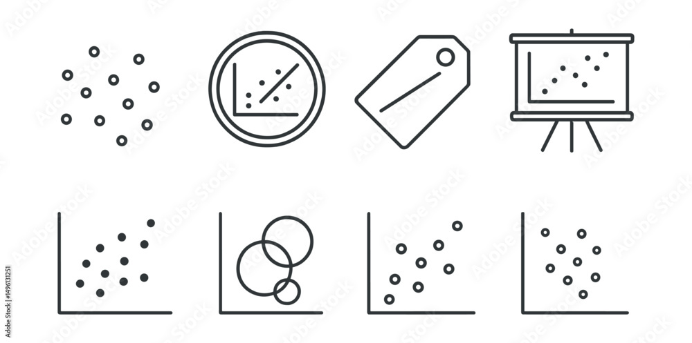 Line style icons of scatter diagrams: data points icon, correlation ...
