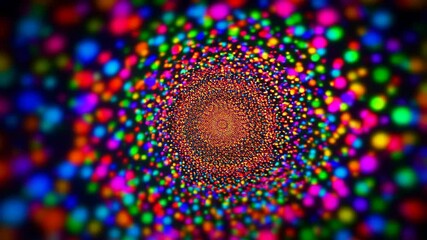 Wall Mural - abstract colorful background with a dense concentric array of vibrant glowing dots creating a deep p
