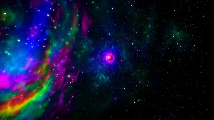 Wall Mural - vibrant cosmic nebula with swirling clouds of bright purple, pink, blue, green, and orange gas, high