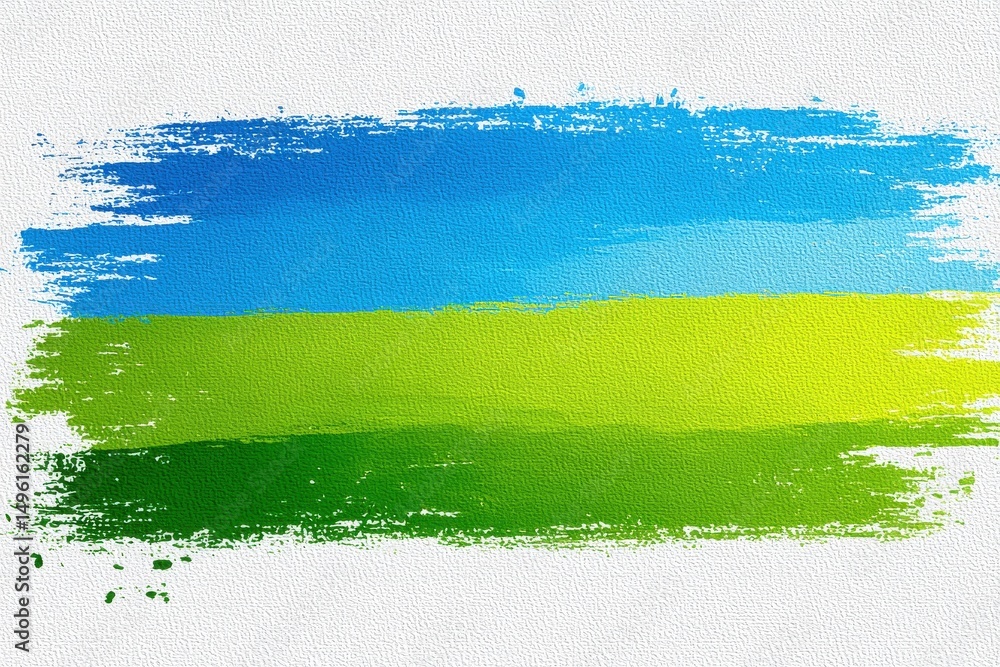 This artwork depicts vibrant blue skies blending seamlessly with a green landscape through bold brush strokes. The use of color creates a serene and uplifting atmosphere, reminiscent of nature.