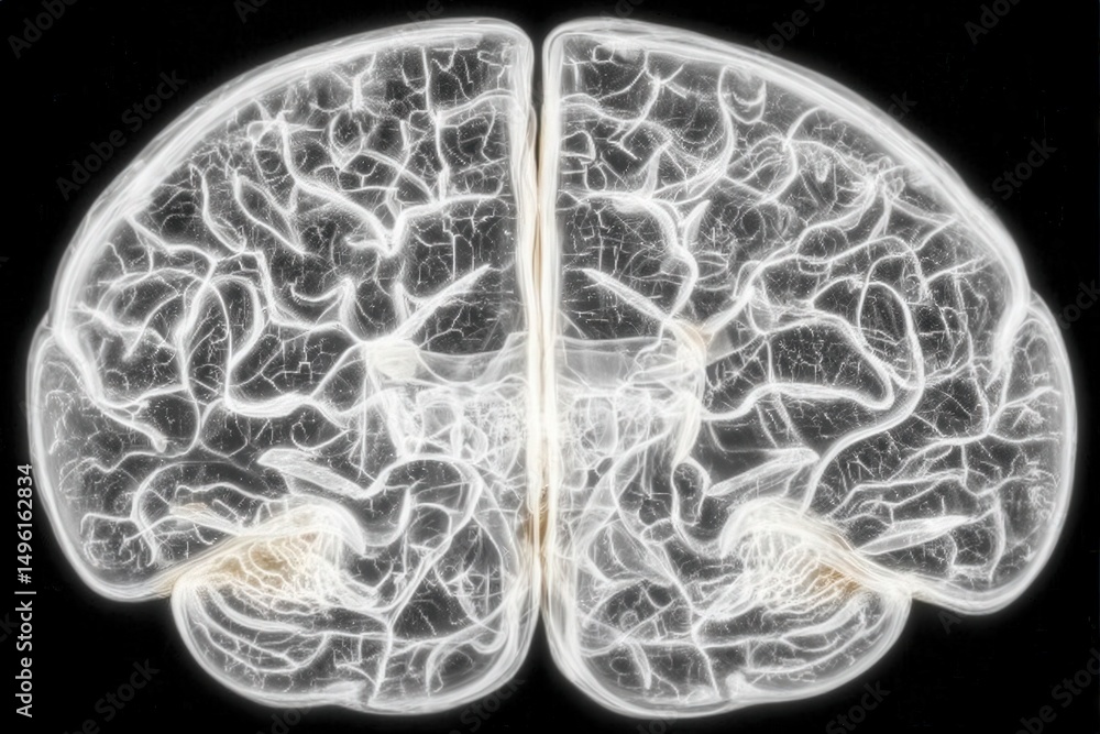 An intricate visual of the human brain shows delicate neural pathways illuminated against a dark background. This artistic interpretation emphasizes connectivity and complexity in brain function.
