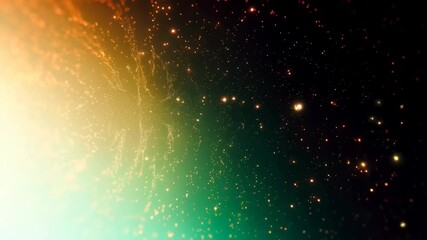 Wall Mural - sparkling particles glow with warm light, flowing across dark space and into a gradient of soft gold