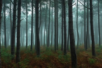  Moody Forest Scene with Fog and Pine Trees