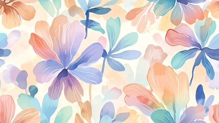 Wall Mural - pastel floral watercolor design: a seamless pattern of delicate blooms