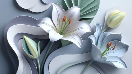 Wall Mural - serene lily bloom: a 3d paper art floral design