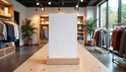 Fototapete - Blank menu stand in modern clothing store interior display  