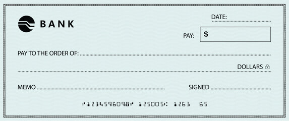 Wall Mural - blank bank cheque template design. bank check template