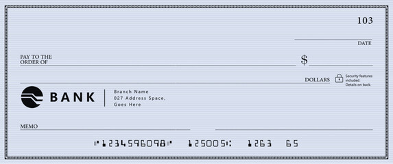 Wall Mural - bank check, vector blank money cheque, checkbook template with guilloche pattern and fields. currenc