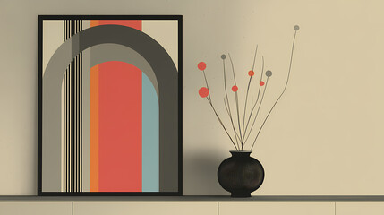 Wall Mural - Blank wall mock up in home interior background with decor on table, 3d render. minimalist. Illustration