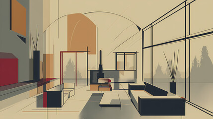Wall Mural - contemporary smart house interior with natural light and minimalist design. minimalist. illustration