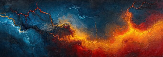Wall Mural - Abstract Cosmic Nebula Painting with Vibrant Blue Orange and Red Hues