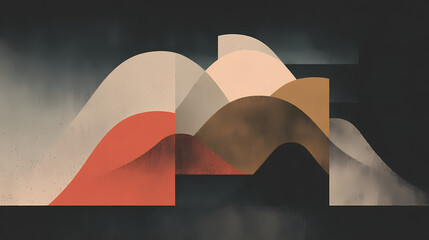 Wall Mural - Minimalist japanese ink landscape with gold leaf accents, depicting abstract mountains and clouds in traditional sumi-e style on a dramatic black background. minimalist. Illustration