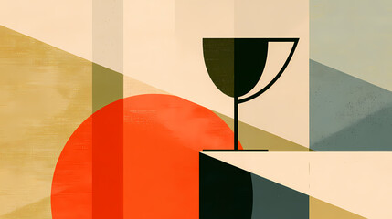Wall Mural - minimalist trophy on red base against light blue background, highlighting success. minimalist. illus