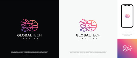 Global technology logo design vector concept. Global technology connection logo icon.