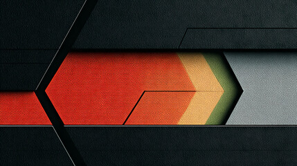 Wall Mural - Minimalist tech background with raised hexagon and rainbow illuminated edge. black surface with embossed 3d shape. 3d render. minimalist. Illustration