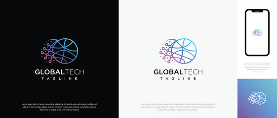 Global technology logo design vector concept. Global technology connection logo icon.