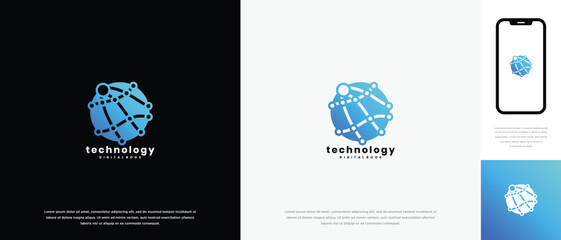 Global technology logo design vector concept. Global technology connection logo icon.