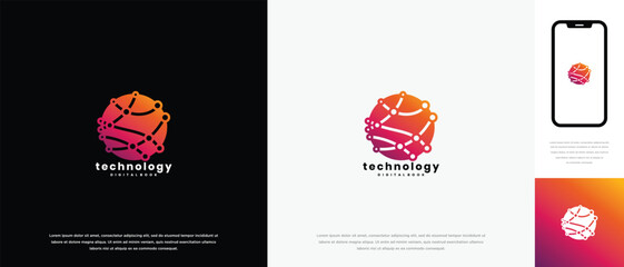 Global technology logo design vector concept. Global technology connection logo icon.