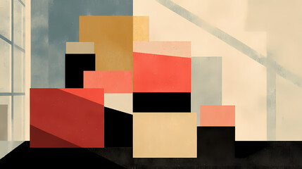 Wall Mural - neatly stacked moving boxes in empty office corner create sense of anticipation and organization. so