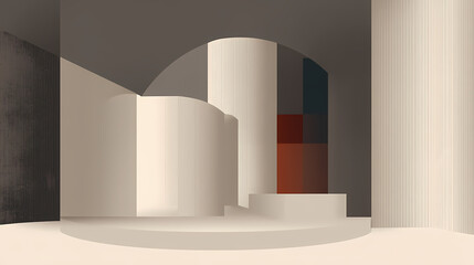 Wall Mural - product setting in white abstract minimalistic room with columns geometry, minimal light interior, o