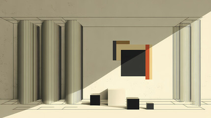 Wall Mural - product setting in white abstract minimalistic room with columns geometry, minimal light interior, o