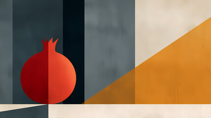 Wall Mural - ripe pomegranate on a textured surface with light and shadow for food, home, or holiday designs. min